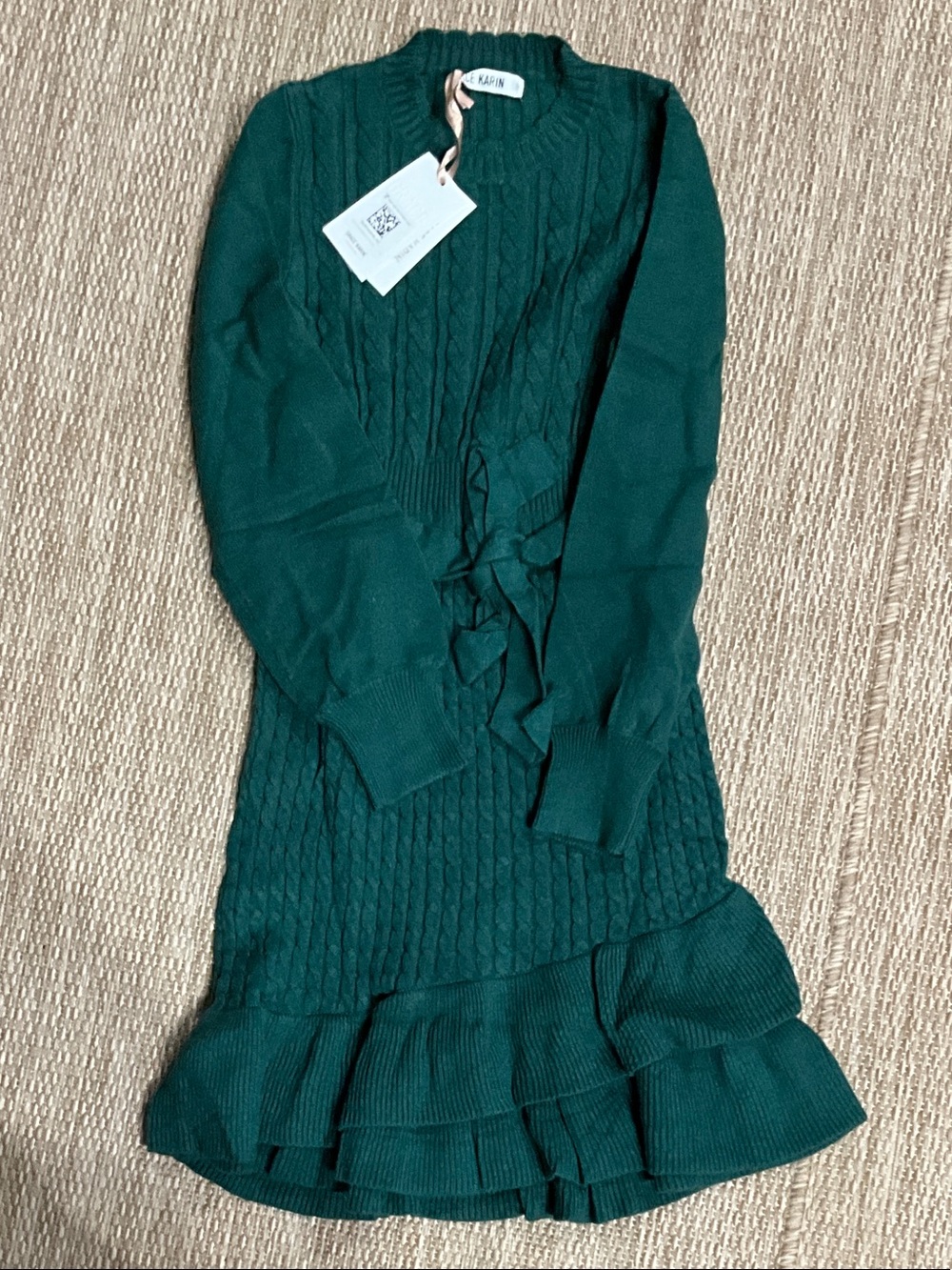 Grace Karin Deep Green Cable-Knit Ruffle Dress for Girls